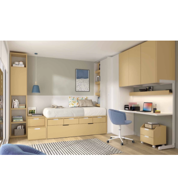 Dormitorio juvenil funcional con zona de estudio integrada