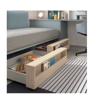 Dormitorio juvenil con zona de estudio y armario curvo integrado