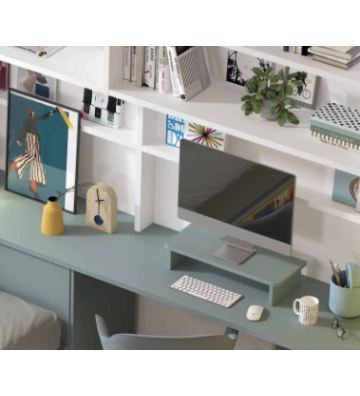 Dormitorio juvenil con zona de estudio y armario curvo integrado