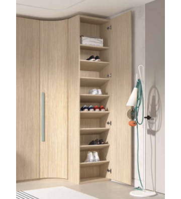 Dormitorio juvenil con zona de estudio y armario curvo integrado