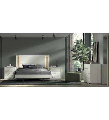 Dormitorio moderno en tonos verdes y madera clara