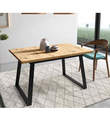 Mesa de comedor extensible en madera natural con patas metálicas