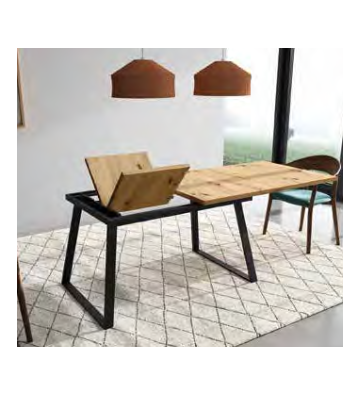 Mesa de comedor extensible en madera natural con patas metálicas