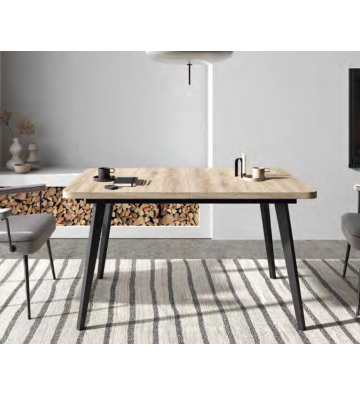 Mesa de comedor extensible 140–191 cm en madera natural y patas metálicas