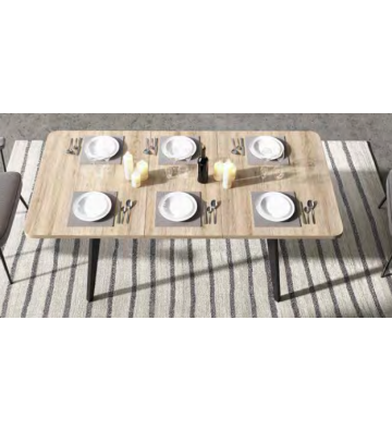 Mesa de comedor extensible 140–191 cm en madera natural y patas metálicas