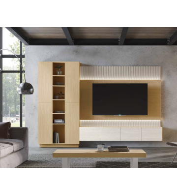 Mueble de salón moderno con panel TV LED 240 cm