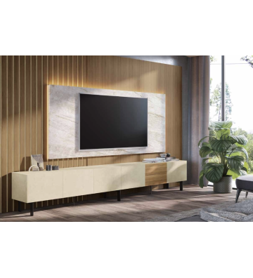 Composición TV Panel Alistonado con Iluminación LED y Módulo Bajo