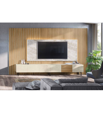 Composición TV Panel Alistonado con Iluminación LED y Módulo Bajo