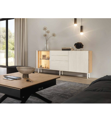 Aparador moderno con vitrina LED y cajones