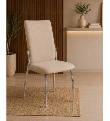 Silla tapizada de respaldo alto con patas cromadas